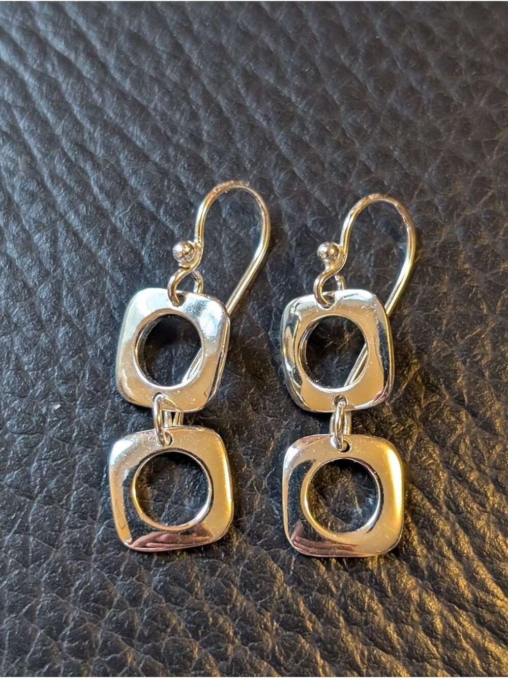 Silver Double Square Drop Earrings - Unbranded